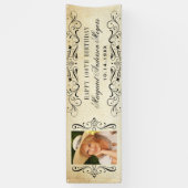 ヴィンテージエレガントの華やかなハッピーバースデー写真 横断幕 (縦)