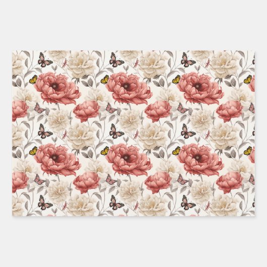 ヴィンテージエレガントの蝶の花 ラッピングペーパーシート (正面)