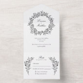 ヴィンテージエレガントの黒い結婚葉 オールインワン招待状 (内側)