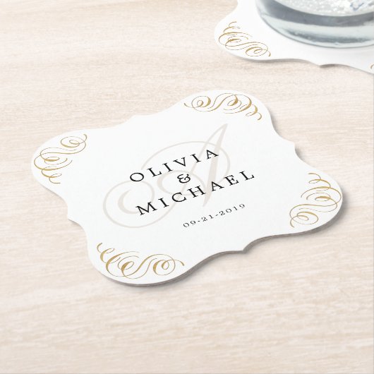 ヴィンテージエレガントは書道のモノグラムを繁栄させる ペーパーコースター (アングル)