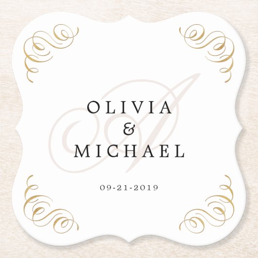 ヴィンテージエレガントは書道のモノグラムを繁栄させる ペーパーコースター (正面)