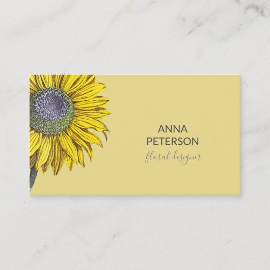 ヴィンテージエレガントひまわりクリームイエローグレイ 名刺 (正面)