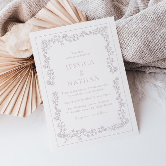 ヴィンテージエレガントほこりっぽいピンクのフローラフレ結婚ーム 招待状