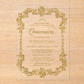 ヴィンテージエレガントアイボリーホワイト金ゴールドティアラキンセアニェラ アクリル招待状 (正面)