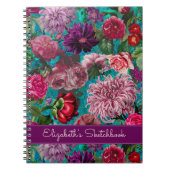 ヴィンテージエレガントアクアブルーフローラモノグラム ノートブック (正面)