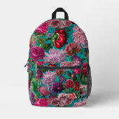 ヴィンテージエレガントアクアブルーフローラモノグラム プリントバックパック (正面)