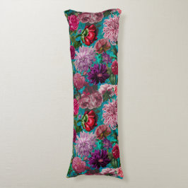 ヴィンテージエレガントアクアブルーフローラモノグラム ボディピロー