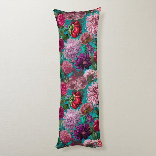 ヴィンテージエレガントアクアブルーフローラモノグラム ボディピロー (裏面 (縦))