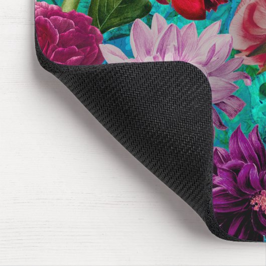 ヴィンテージエレガントアクアブルーフローラモノグラム マウスパッド (コーナー)