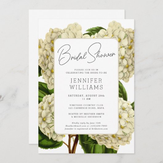 ヴィンテージエレガントアジサイフローラブライダルシャワー 招待状 (正面/裏面)