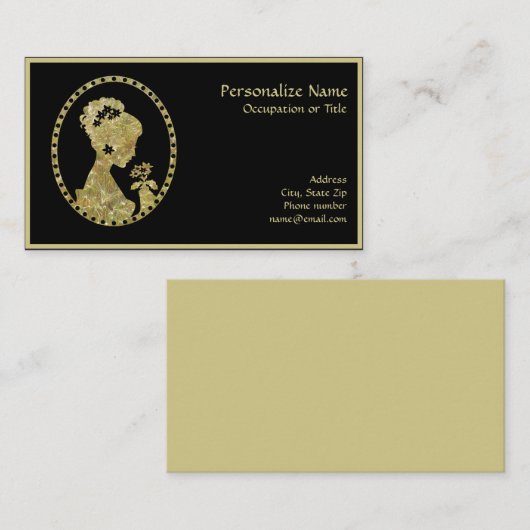 ヴィンテージエレガントアンティークカメオブラック&金ゴールド 名刺 (正面/裏面)