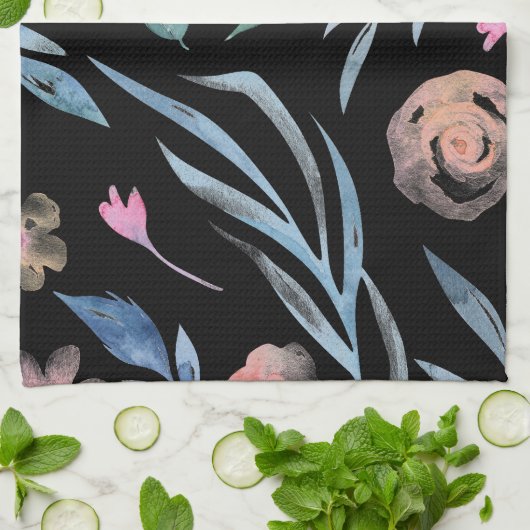 ヴィンテージエレガントアンティーク水彩花P投げ キッチンタオル (折り畳み)