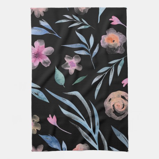 ヴィンテージエレガントアンティーク水彩花P投げ キッチンタオル (縦)