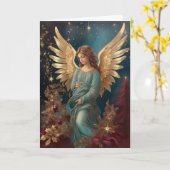 ヴィンテージエレガントアートクリスマスエンジェルカスタムメッセージ カード (黄色い花)