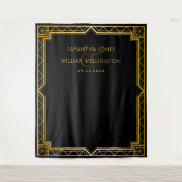 ヴィンテージエレガントアートデコブラックゴールドウェディングタペストリー タペストリー