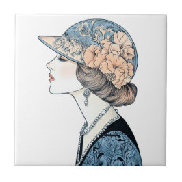 ヴィンテージエレガントアールデコファッションレディーハットパール タイル