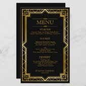 ヴィンテージエレガントアールデコブラック金ゴールドのメ結婚ニュー (正面/裏面)