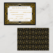 ヴィンテージエレガントアールデコブラック金ゴールド結婚ズエンクロ エンクロージャーカード (正面/裏面)