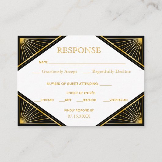 ヴィンテージエレガントアールデコブラック金ゴールド結婚ズエンクロ エンクロージャーカード (正面)