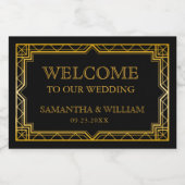 ヴィンテージエレガントアールデコブラック金ゴールド結婚ズシャンズ スパークリングワインラベル (シングルラベル)