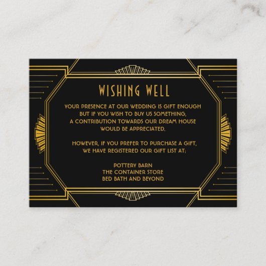 ヴィンテージエレガントアールデコブラック金ゴールド結婚ズ エンクロージャーカード (正面)