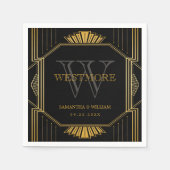 ヴィンテージエレガントアールデコブラック金ゴールド結婚ズ スタンダードカクテルナプキン (正面)