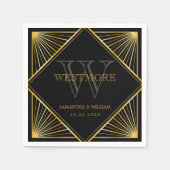 ヴィンテージエレガントアールデコブラック金ゴールド結婚ズ スタンダードカクテルナプキン (正面)