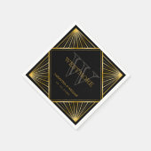 ヴィンテージエレガントアールデコブラック金ゴールド結婚ズ スタンダードカクテルナプキン (角)