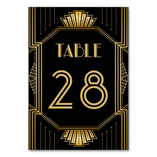 ヴィンテージエレガントアールデコブラック金ゴールド結婚ズ テーブルナンバー (裏面)