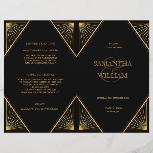 ヴィンテージエレガントアールデコブラック金ゴールド結婚プログラム (正面)