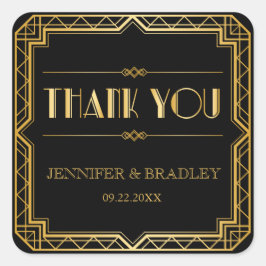 ヴィンテージエレガントアールデコブラック金ゴールド結婚式の引き出物 スクエアシール