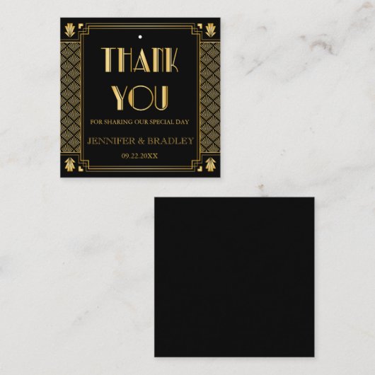 ヴィンテージエレガントアールデコ結婚金ゴールドの贈与ラベル スクエア名刺 (正面/裏面)