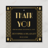 ヴィンテージエレガントアールデコ結婚金ゴールドの贈与ラベル スクエア名刺 (正面)