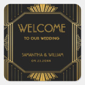 ヴィンテージエレガントアールデコ結婚金ゴールド歓迎バッグ スクエアシール (正面)
