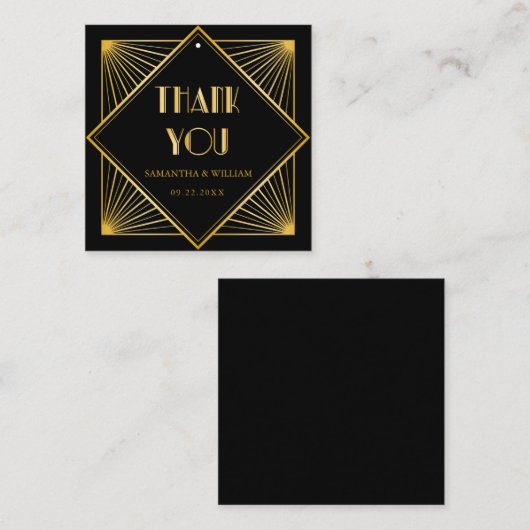 ヴィンテージエレガントアールデコ金ゴールド結婚式の引き出物ラベル スクエア名刺 (正面/裏面)