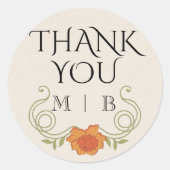 ヴィンテージエレガントアールヌーボーオレンジフラワーイニシャル ラウンドシール (正面)