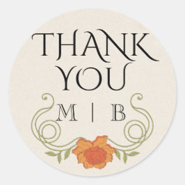 ヴィンテージエレガントアールヌーボーオレンジフラワーイニシャル ラウンドシール