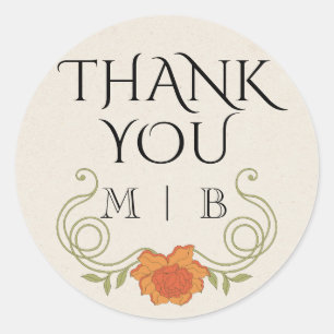 ヴィンテージエレガントアールヌーボーオレンジフラワーイニシャル ラウンドシール