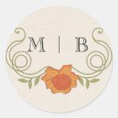 ヴィンテージエレガントアールヌーボーオレンジフラワーイニシャル ラウンドシール (正面)