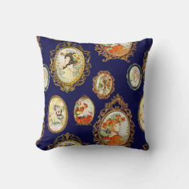 ヴィンテージエレガントアールヌーボーガールズフラワーフレーム クッション