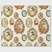 ヴィンテージエレガントアールヌーボーガールズフラワーフレーム ラッピングペーパー (フラット)