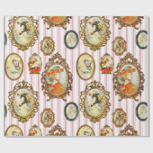 ヴィンテージエレガントアールヌーボーガールズフラワーフレーム ラッピングペーパー (フラット)