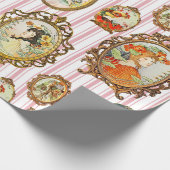 ヴィンテージエレガントアールヌーボーガールズフラワーフレーム ラッピングペーパー (角)