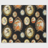 ヴィンテージエレガントアールヌーボーガールズフラワーフレーム ラッピングペーパー (フラット)