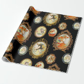 ヴィンテージエレガントアールヌーボーガールズフラワーフレーム ラッピングペーパー (アンロールド)