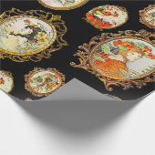 ヴィンテージエレガントアールヌーボーガールズフラワーフレーム ラッピングペーパー (角)