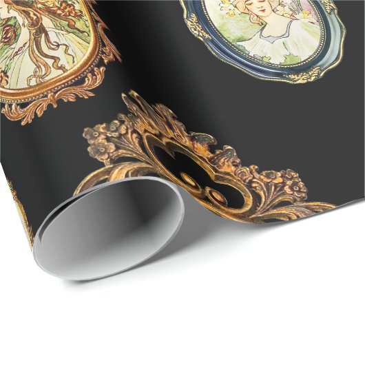 ヴィンテージエレガントアールヌーボーガールズフラワーフレーム ラッピングペーパー (ロールコーナー)