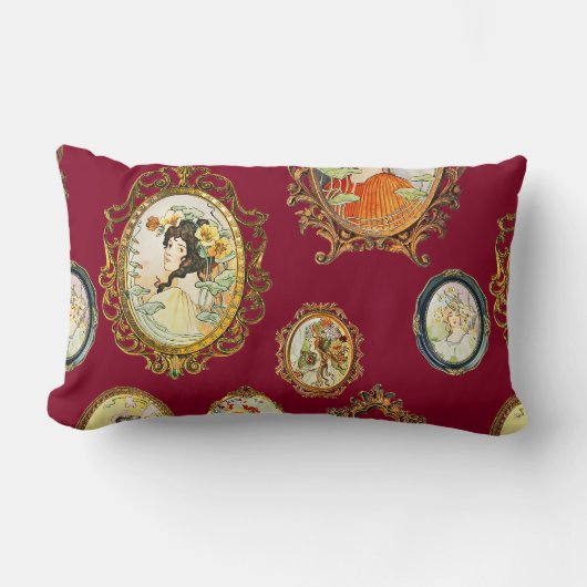 ヴィンテージエレガントアールヌーボーガールズフラワーフレーム ランバークッション (正面)