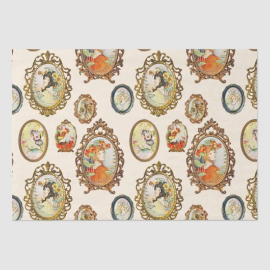 ヴィンテージエレガントアールヌーボーガールズフラワーフレーム 薄葉紙 (正面)