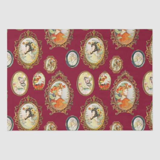 ヴィンテージエレガントアールヌーボーガールズフラワーフレーム 薄葉紙 (正面)